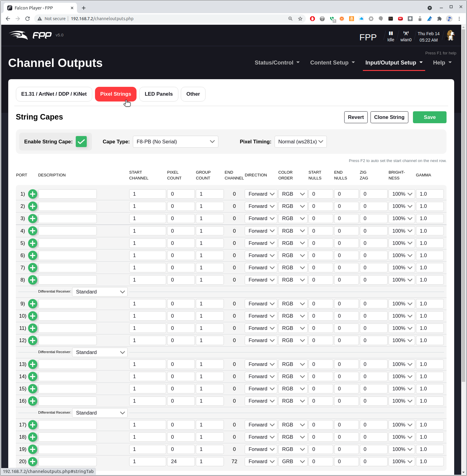 Channel Outputs Settings