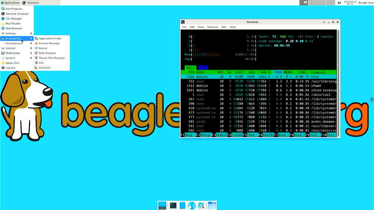 BeagleY-AI running htop